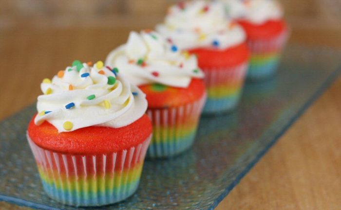 Colorburst cupcakes on platters